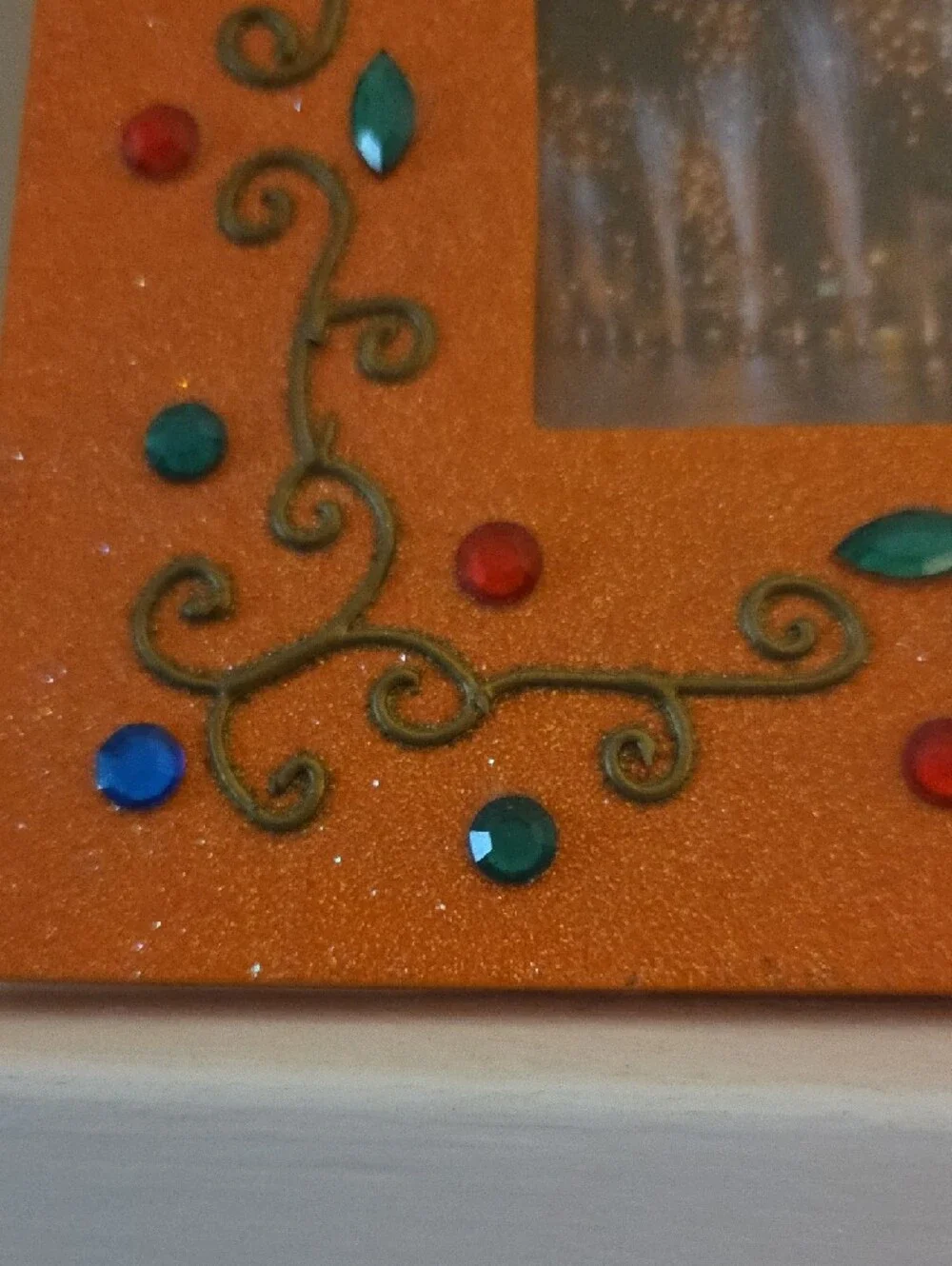Orange Decorative Photo Frame with Gem Accents